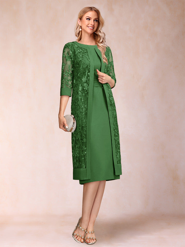 Sheath/Column Scoop Chiffon Ruched Mother of the Bride Dresses with Jacket &amp; Rhinestone