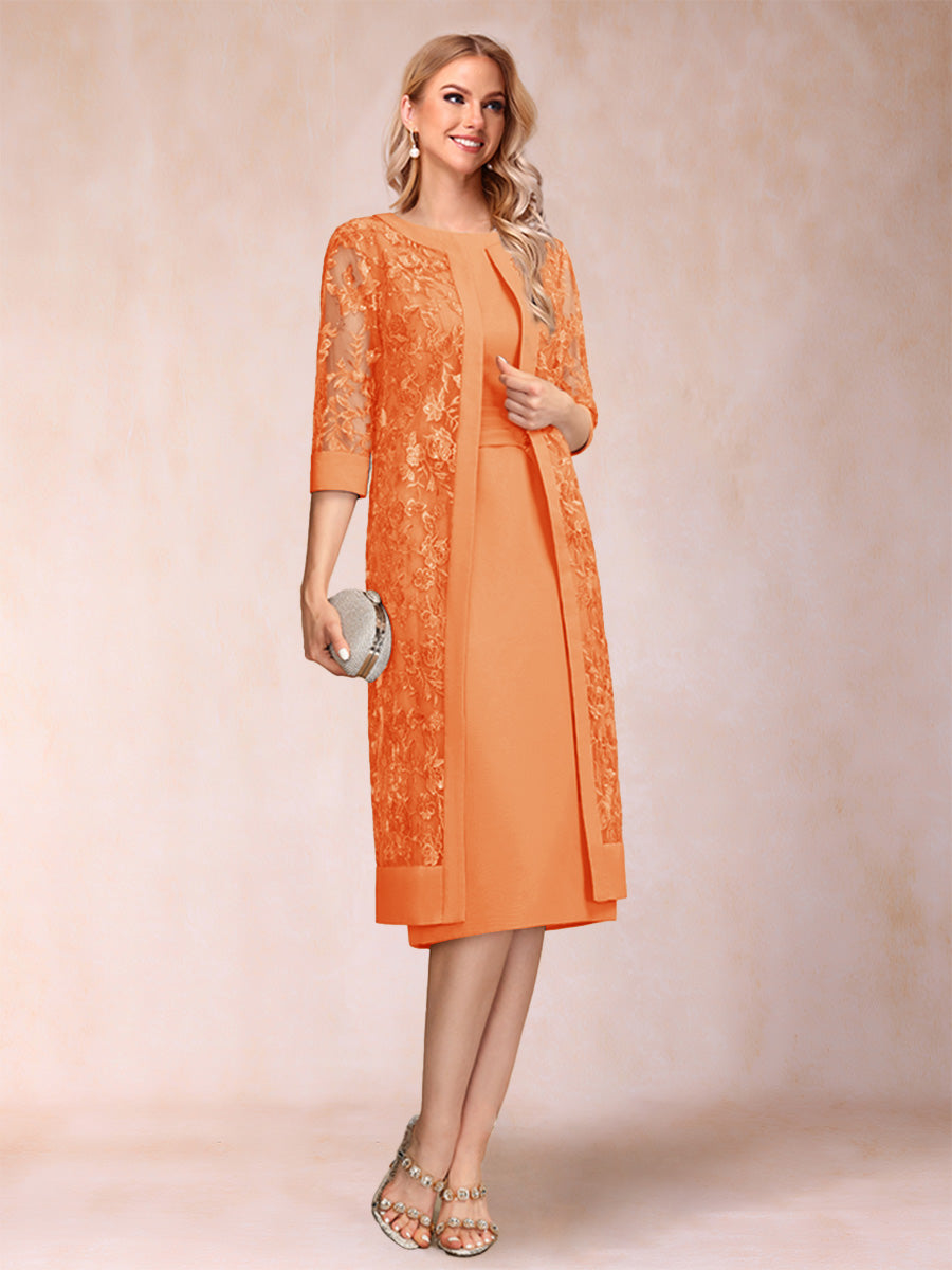 Sheath/Column Scoop Chiffon Ruched Mother of the Bride Dresses with Jacket &amp; Rhinestone