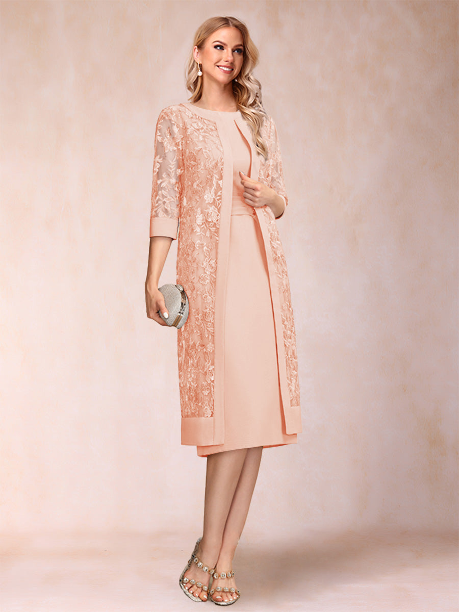 Sheath/Column Scoop Chiffon Ruched Mother of the Bride Dresses with Jacket &amp; Rhinestone