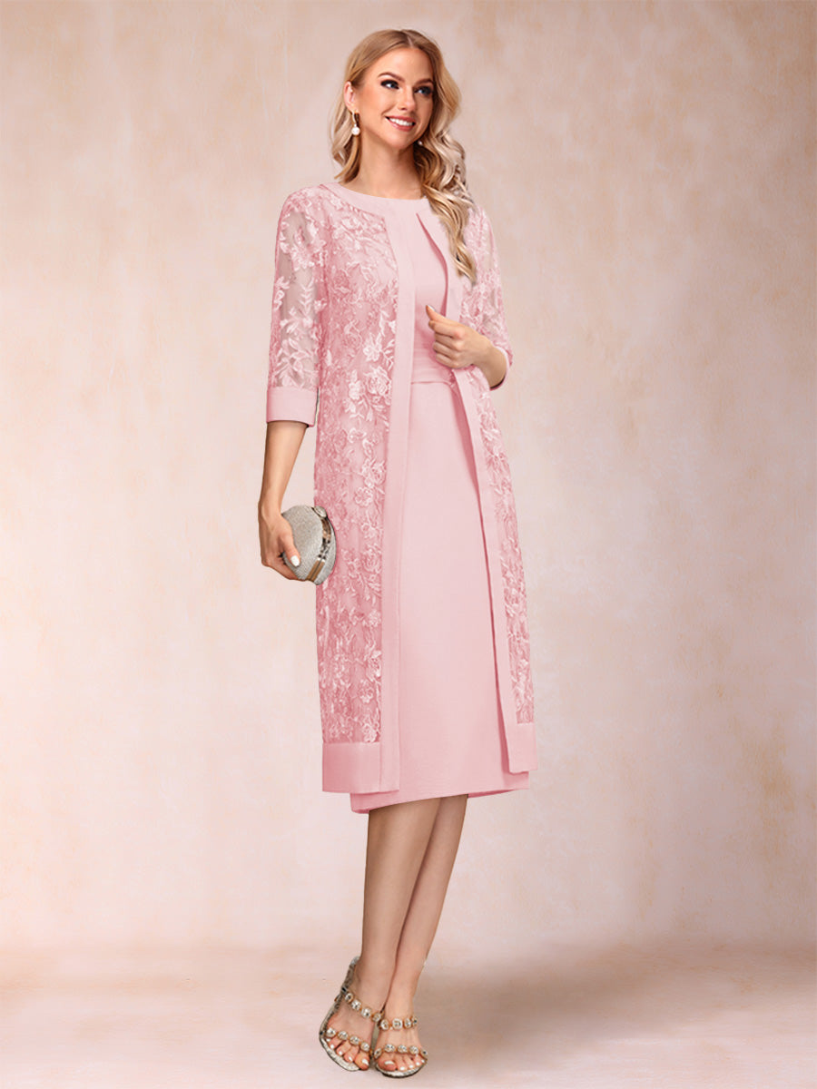 Sheath/Column Scoop Chiffon Ruched Mother of the Bride Dresses with Jacket &amp; Rhinestone
