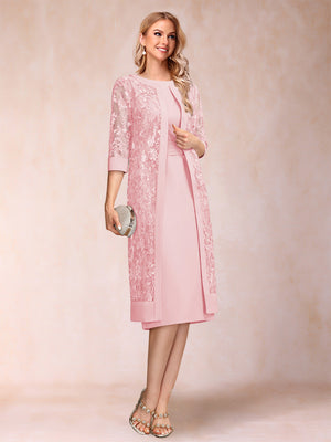 Sheath/Column Scoop Chiffon Ruched Mother of the Bride Dresses with Jacket & Rhinestone