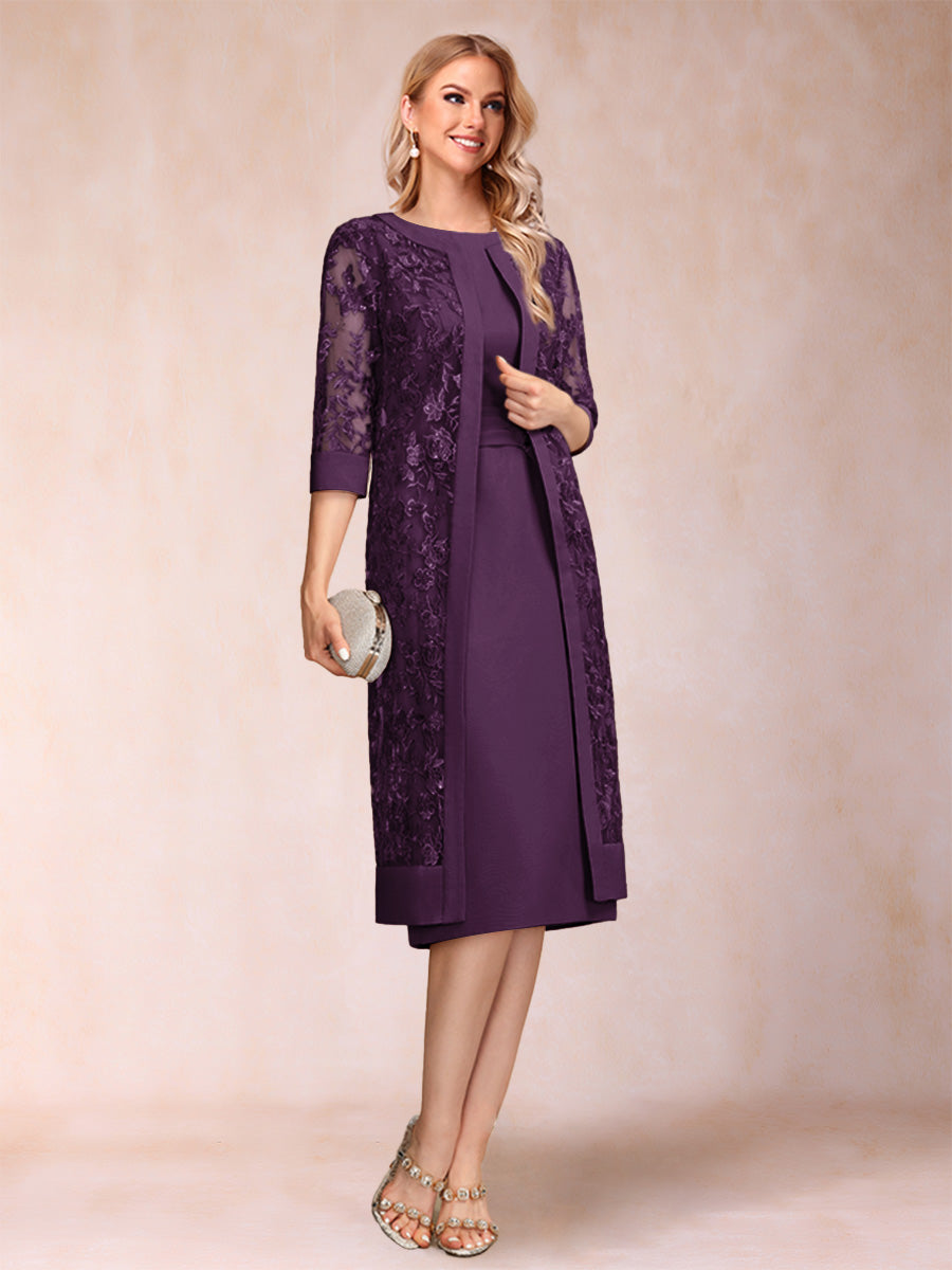 Sheath/Column Scoop Chiffon Ruched Mother of the Bride Dresses with Jacket &amp; Rhinestone