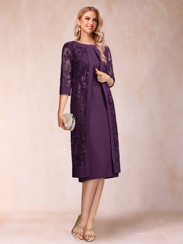 Sheath/Column Scoop Chiffon Ruched Mother of the Bride Dresses with Jacket & Rhinestone