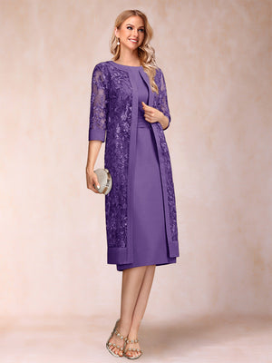 Sheath/Column Scoop Chiffon Ruched Mother of the Bride Dresses with Jacket & Rhinestone