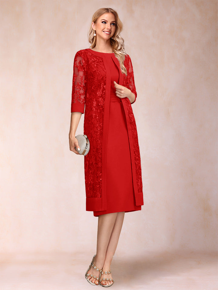 Sheath/Column Scoop Chiffon Ruched Mother of the Bride Dresses with Jacket &amp; Rhinestone