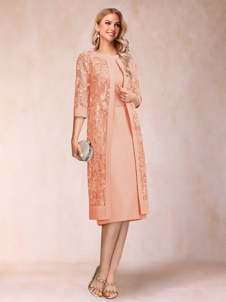 Sheath/Column Scoop Chiffon Ruched Mother of the Bride Dresses with Jacket &amp; Rhinestone