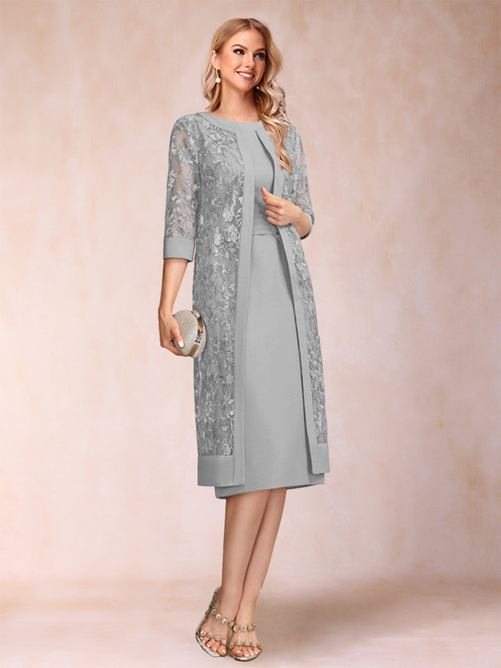 Sheath/Column Scoop Chiffon Ruched Mother of the Bride Dresses with Jacket &amp; Rhinestone