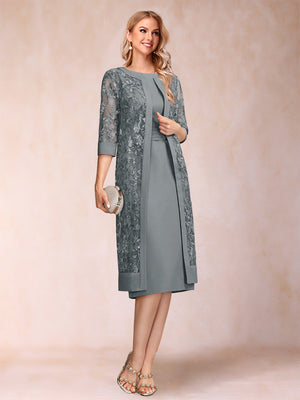 Sheath/Column Scoop Chiffon Ruched Mother of the Bride Dresses with Jacket & Rhinestone