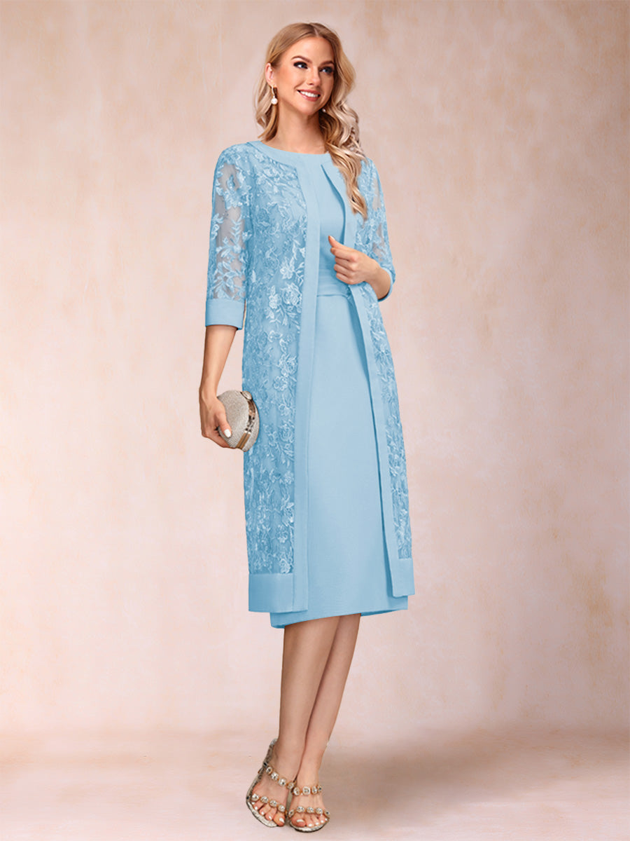Sheath/Column Scoop Chiffon Ruched Mother of the Bride Dresses with Jacket &amp; Rhinestone