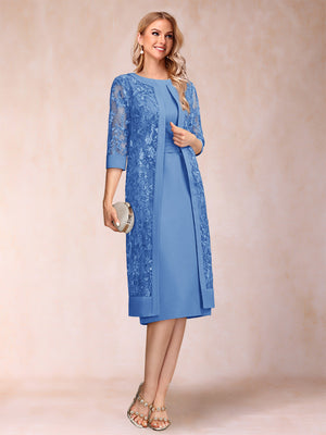 Sheath/Column Scoop Chiffon Ruched Mother of the Bride Dresses with Jacket & Rhinestone