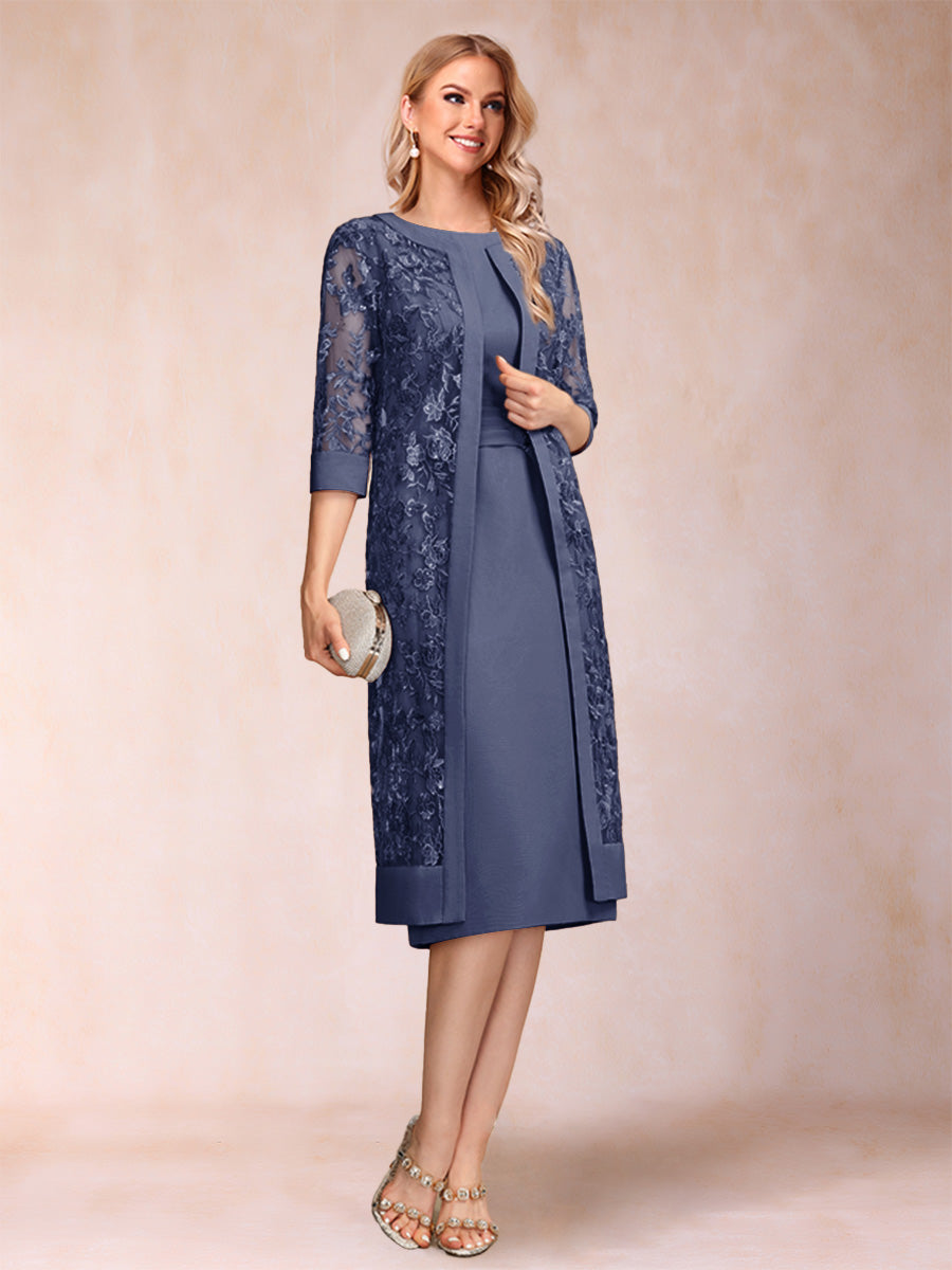Sheath/Column Scoop Chiffon Ruched Mother of the Bride Dresses with Jacket &amp; Rhinestone