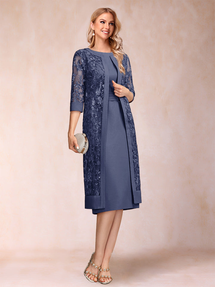 Sheath/Column Scoop Chiffon Ruched Mother of the Bride Dresses with Jacket &amp; Rhinestone