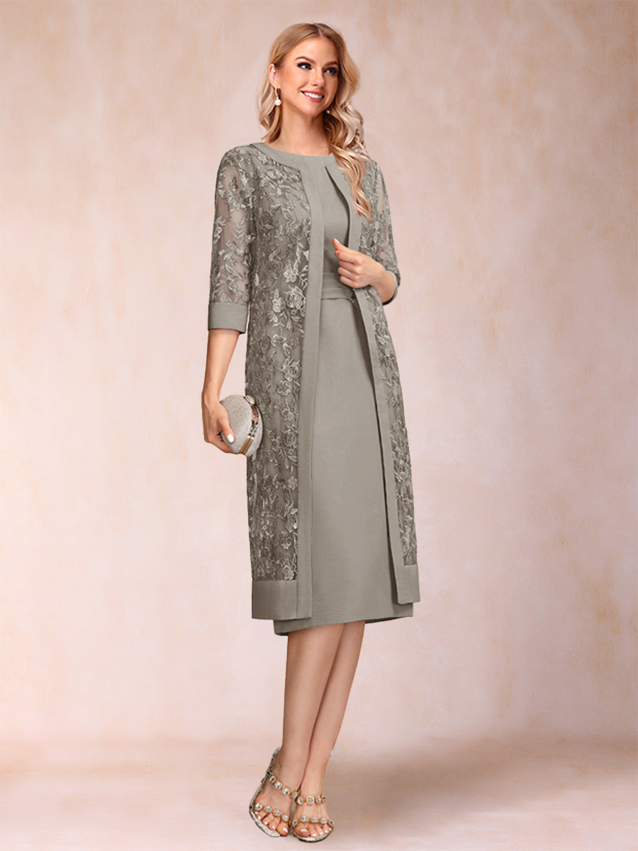 Sheath/Column Scoop Chiffon Ruched Mother of the Bride Dresses with Jacket &amp; Rhinestone