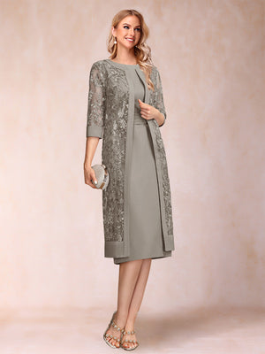 Sheath/Column Scoop Chiffon Ruched Mother of the Bride Dresses with Jacket & Rhinestone