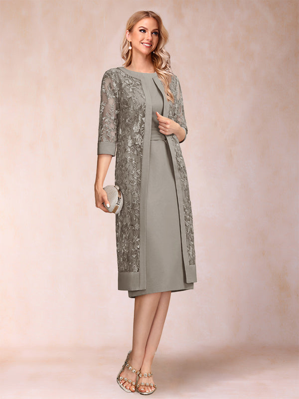 Sheath/Column Scoop Chiffon Ruched Mother of the Bride Dresses with Jacket & Rhinestone