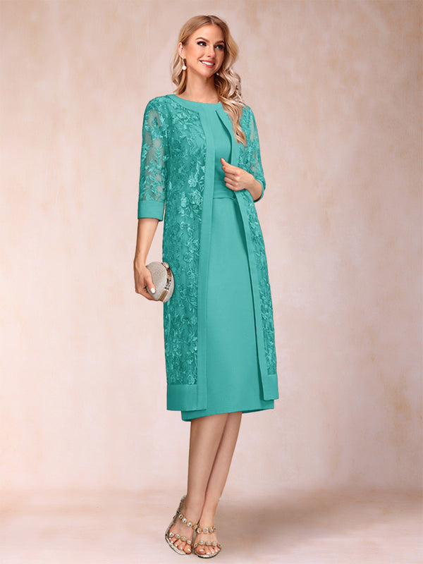 Sheath/Column Scoop Chiffon Ruched Mother of the Bride Dresses with Jacket & Rhinestone