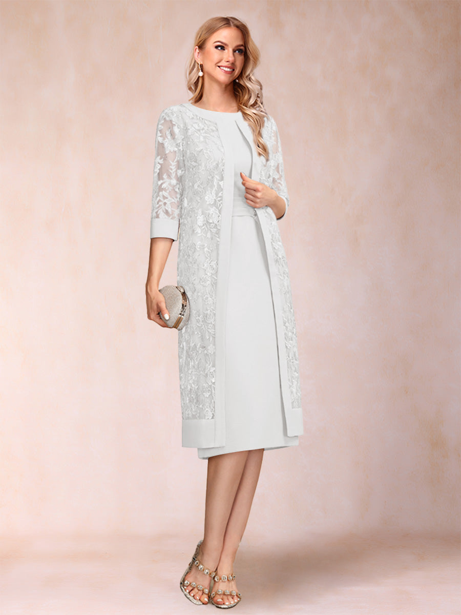 Sheath/Column Scoop Chiffon Ruched Mother of the Bride Dresses with Jacket &amp; Rhinestone