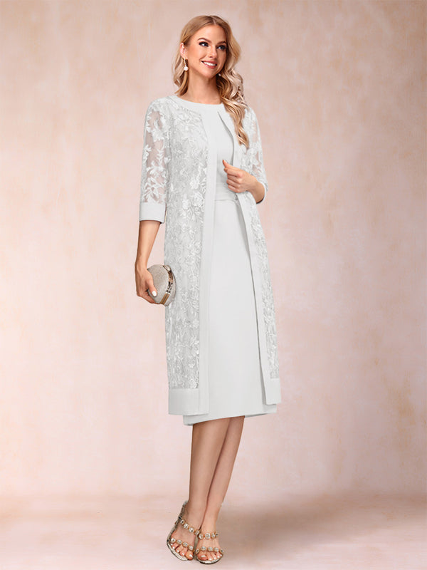 Sheath/Column Scoop Chiffon Ruched Mother of the Bride Dresses with Jacket & Rhinestone