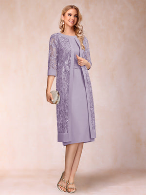 Sheath/Column Scoop Chiffon Ruched Mother of the Bride Dresses with Jacket & Rhinestone