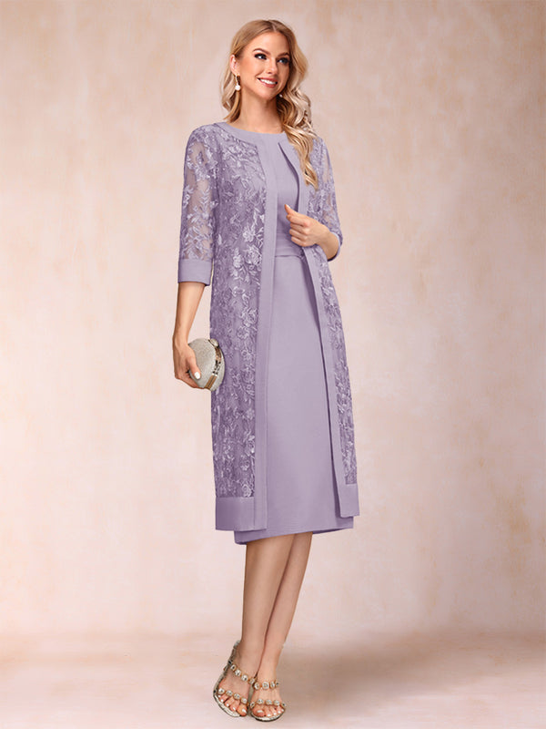 Sheath/Column Scoop Chiffon Ruched Mother of the Bride Dresses with Jacket & Rhinestone