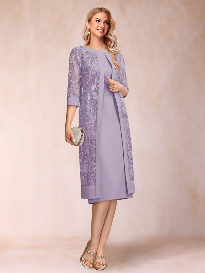 Sheath/Column Scoop Chiffon Ruched Mother of the Bride Dresses with Jacket &amp; Rhinestone