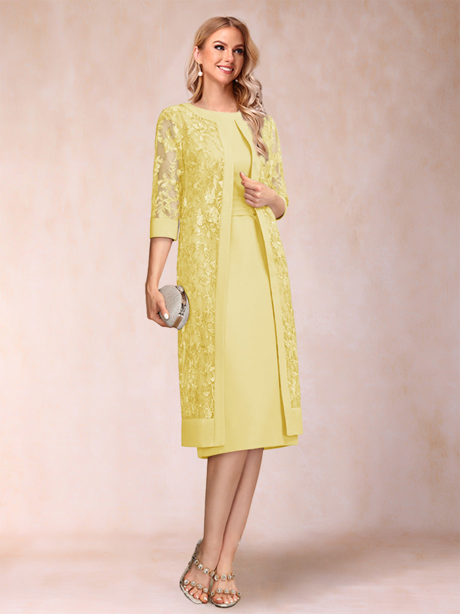 Sheath/Column Scoop Chiffon Ruched Mother of the Bride Dresses with Jacket &amp; Rhinestone