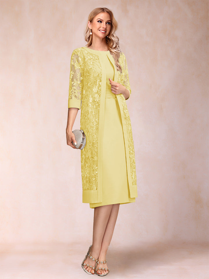 Sheath/Column Scoop Chiffon Ruched Mother of the Bride Dresses with Jacket &amp; Rhinestone