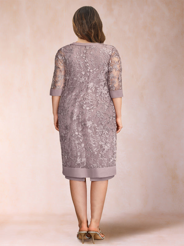 Sheath/Column Scoop Chiffon Ruched Plus Size Mother of the Bride Dresses with Jacket & Rhinestone