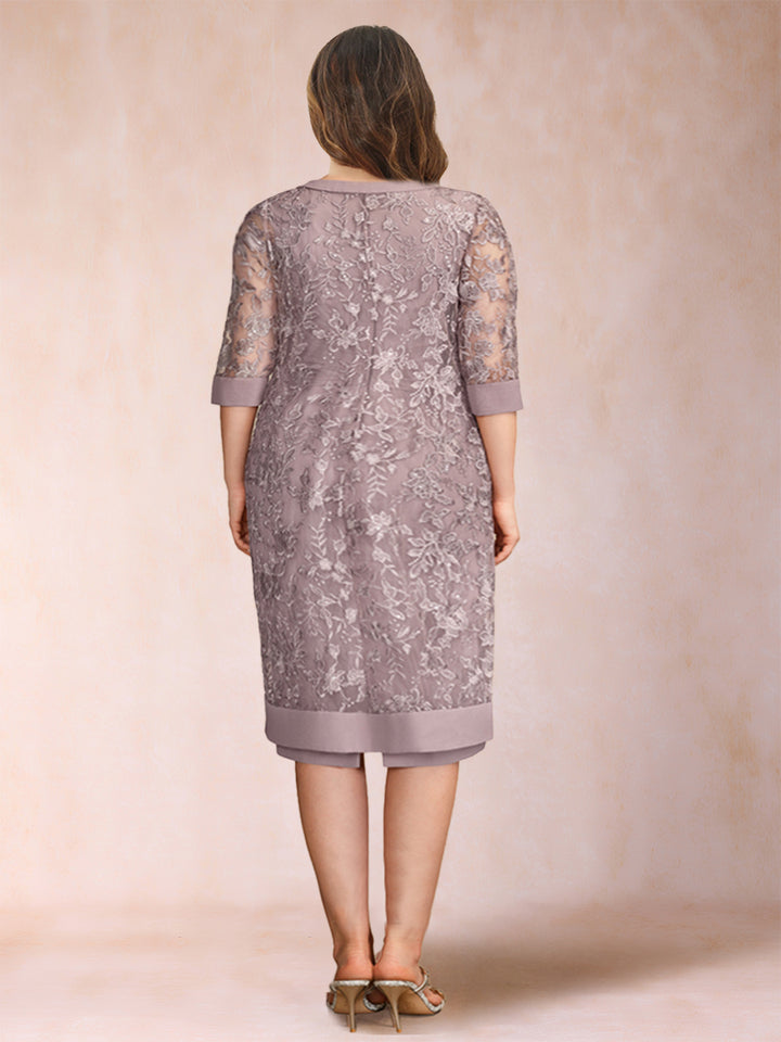 Sheath/Column Scoop Chiffon Ruched Plus Size Mother of the Bride Dresses with Jacket &amp; Rhinestone