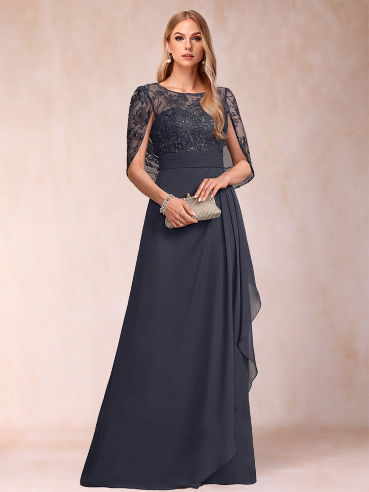 A-Line/Princess Scoop Chiffon Mother of the Bride Dresses with Appliques &amp; Ruffles