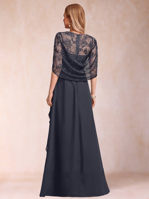 A-Line/Princess Scoop Chiffon Mother of the Bride Dresses with Appliques & Ruffles