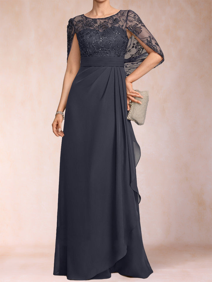 A-Line/Princess Scoop Chiffon Mother of the Bride Dresses with Appliques &amp; Ruffles