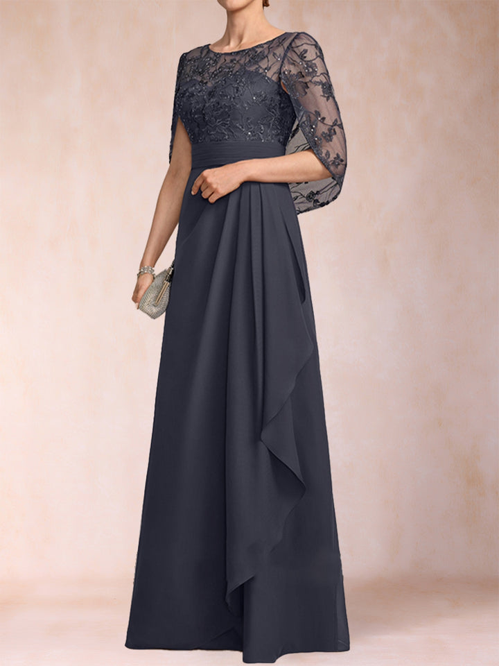 A-Line/Princess Scoop Chiffon Mother of the Bride Dresses with Appliques &amp; Ruffles