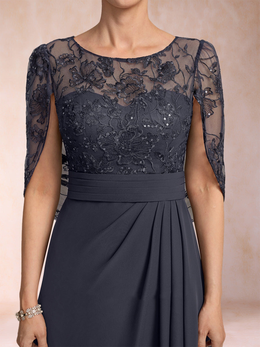 A-Line/Princess Scoop Chiffon Mother of the Bride Dresses with Appliques &amp; Ruffles