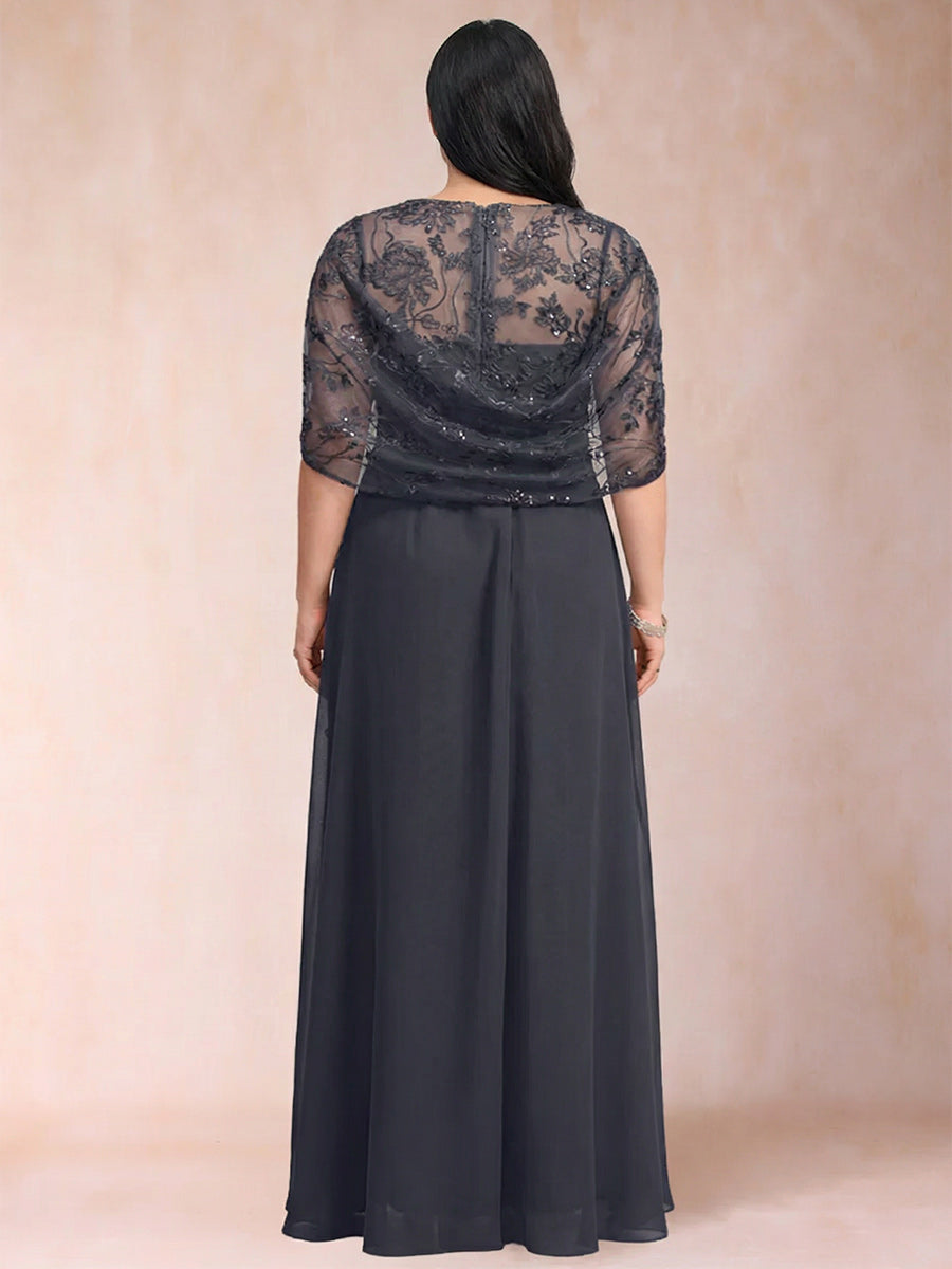 A-Line/Princess Scoop Chiffon Plus Size Mother of the Bride Dresses with Appliques &amp; Ruffles