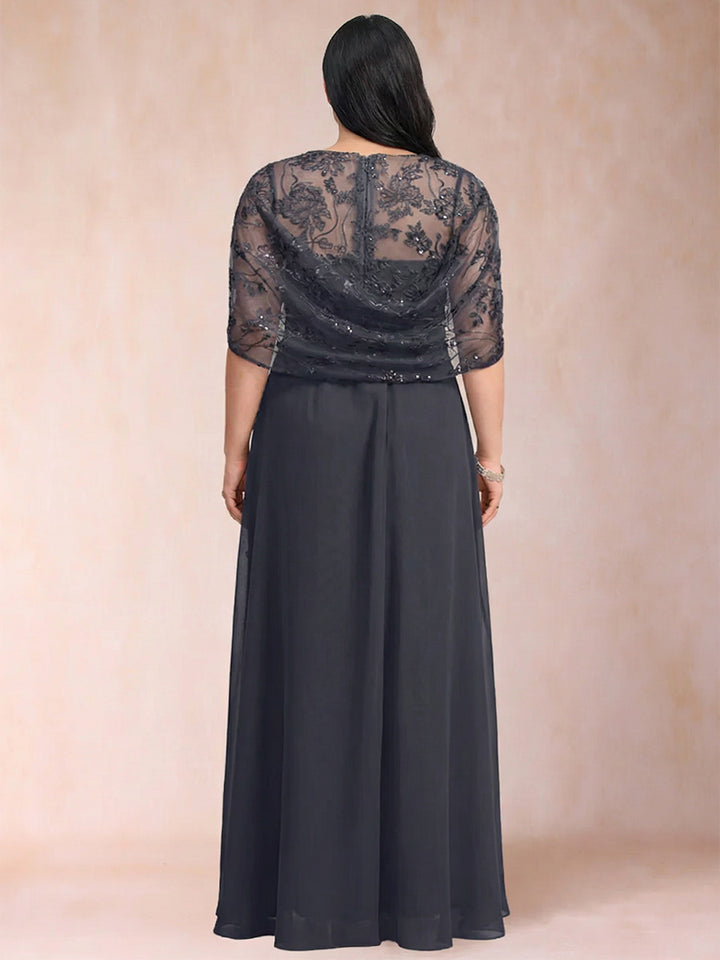 A-Line/Princess Scoop Chiffon Plus Size Mother of the Bride Dresses with Appliques &amp; Ruffles