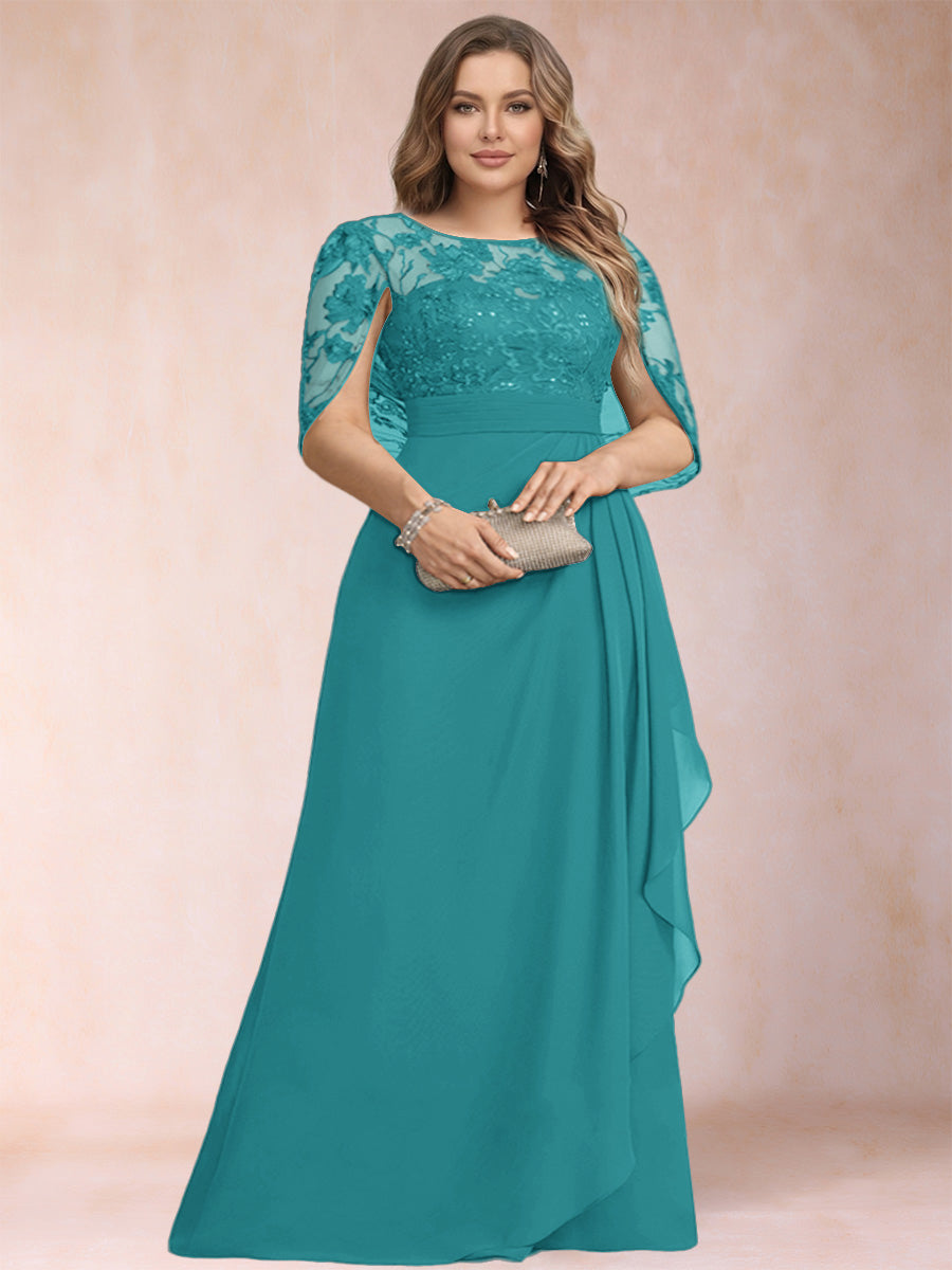 A-Line/Princess Scoop Chiffon Plus Size Mother of the Bride Dresses with Appliques &amp; Ruffles