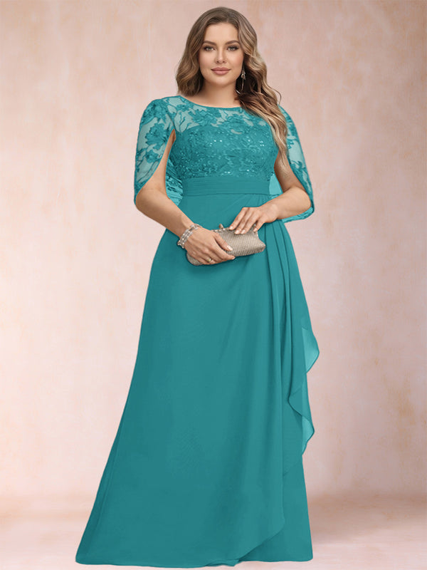A-Line/Princess Scoop Chiffon Plus Size Mother of the Bride Dresses with Appliques & Ruffles