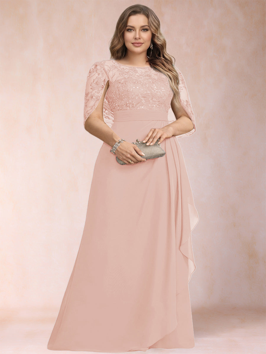 A-Line/Princess Scoop Chiffon Plus Size Mother of the Bride Dresses with Appliques &amp; Ruffles