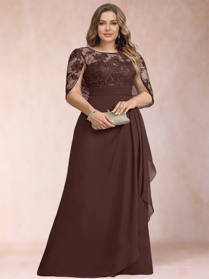 A-Line/Princess Scoop Chiffon Plus Size Mother of the Bride Dresses with Appliques &amp; Ruffles