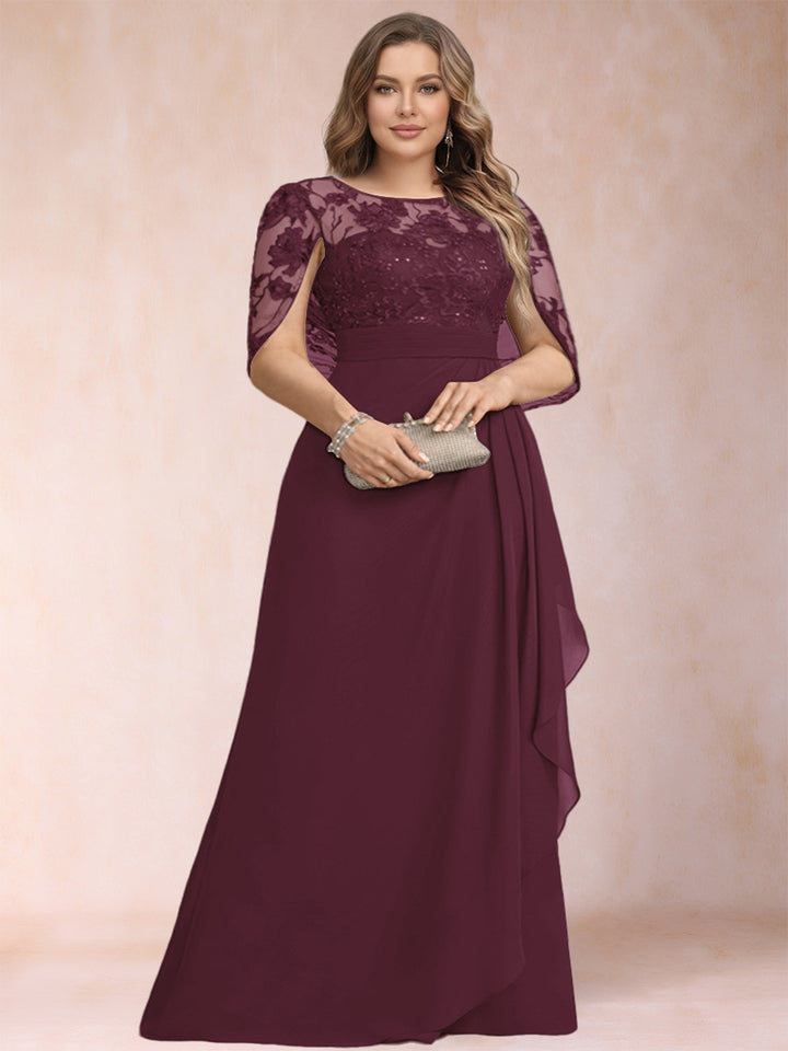 A-Line/Princess Scoop Chiffon Plus Size Mother of the Bride Dresses with Appliques &amp; Ruffles
