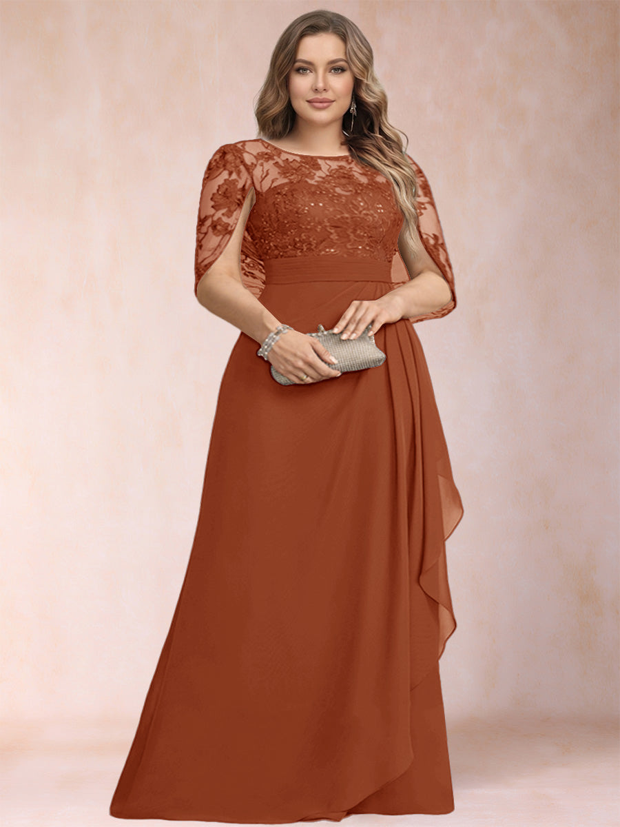 A-Line/Princess Scoop Chiffon Plus Size Mother of the Bride Dresses with Appliques &amp; Ruffles