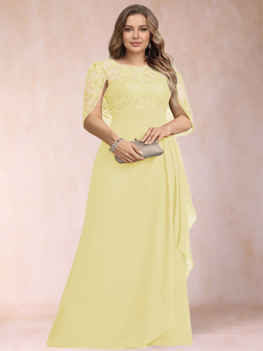 A-Line/Princess Scoop Chiffon Plus Size Mother of the Bride Dresses with Appliques &amp; Ruffles