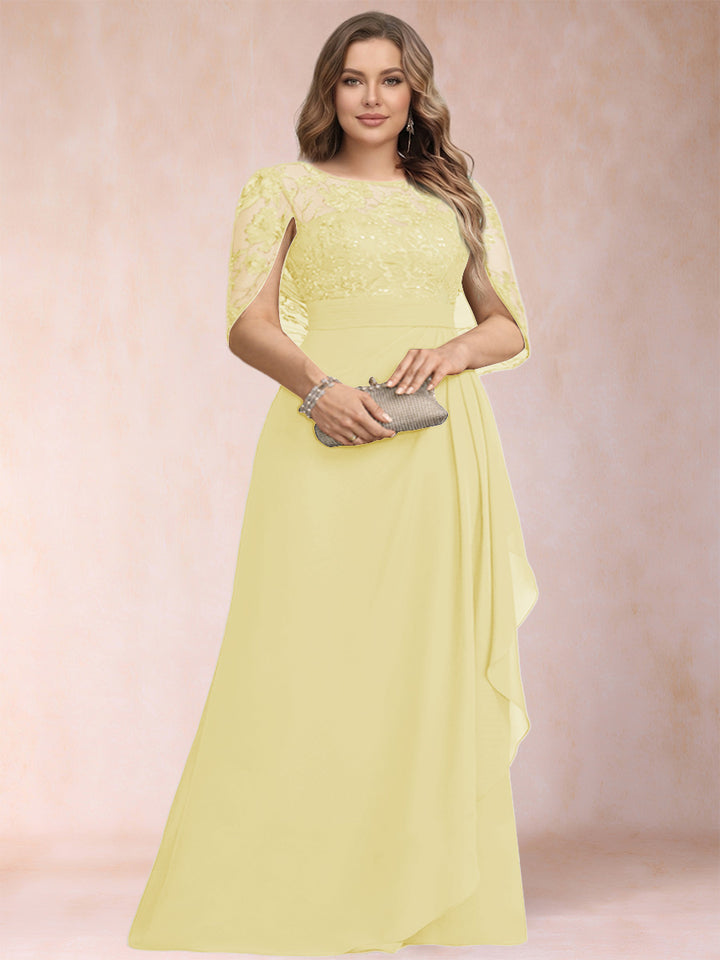 A-Line/Princess Scoop Chiffon Plus Size Mother of the Bride Dresses with Appliques &amp; Ruffles