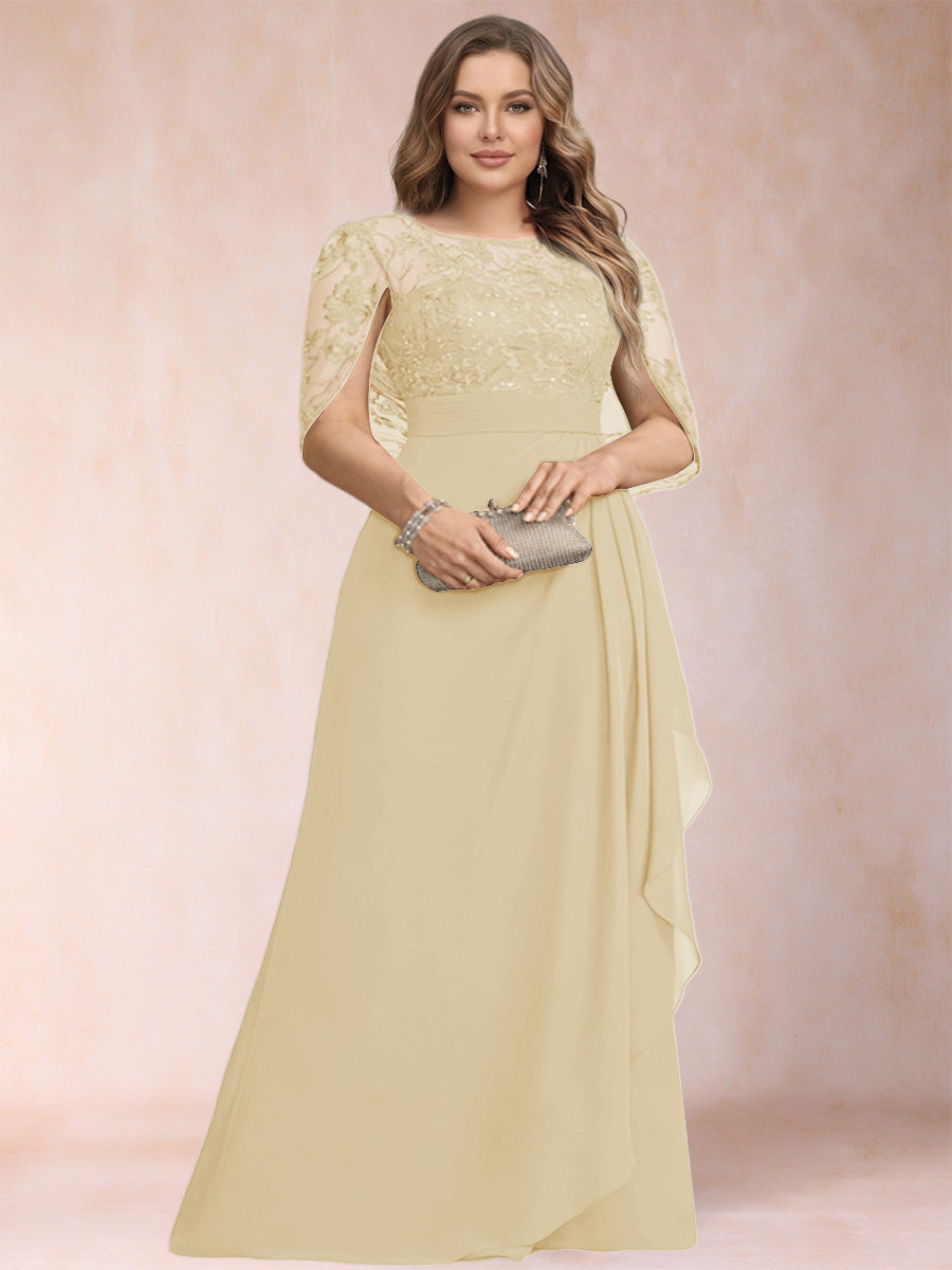 A-Line/Princess Scoop Chiffon Plus Size Mother of the Bride Dresses with Appliques &amp; Ruffles
