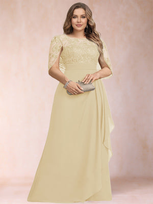 A-Line/Princess Scoop Chiffon Plus Size Mother of the Bride Dresses with Appliques & Ruffles