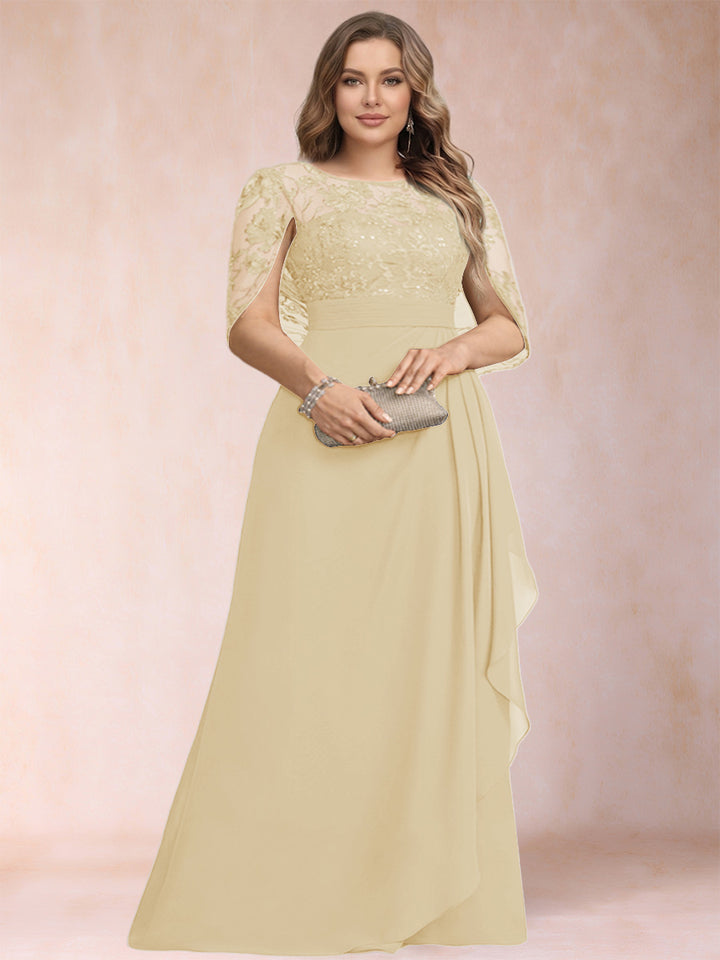 A-Line/Princess Scoop Chiffon Plus Size Mother of the Bride Dresses with Appliques &amp; Ruffles