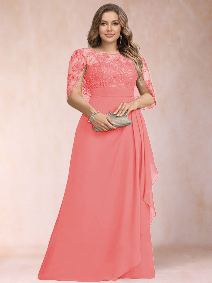 A-Line/Princess Scoop Chiffon Plus Size Mother of the Bride Dresses with Appliques &amp; Ruffles