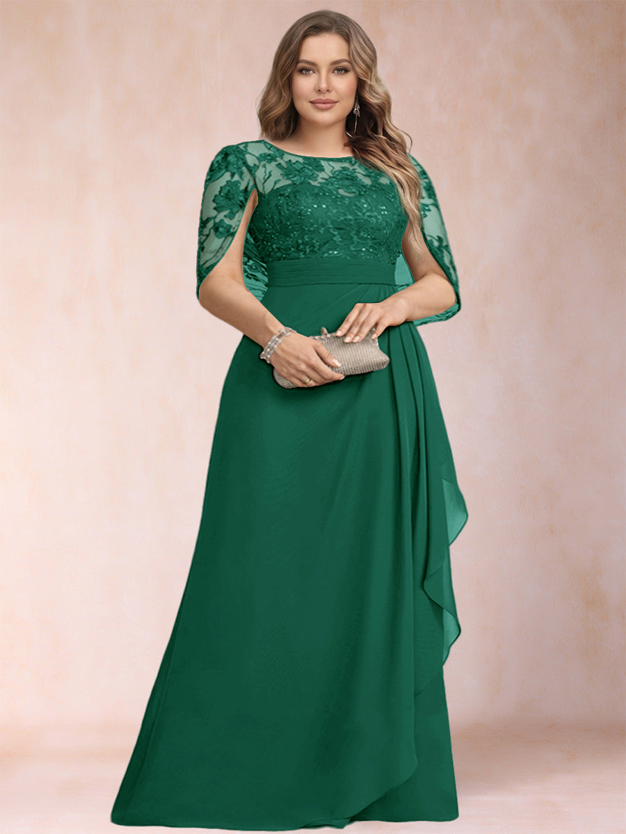 A-Line/Princess Scoop Chiffon Plus Size Mother of the Bride Dresses with Appliques &amp; Ruffles