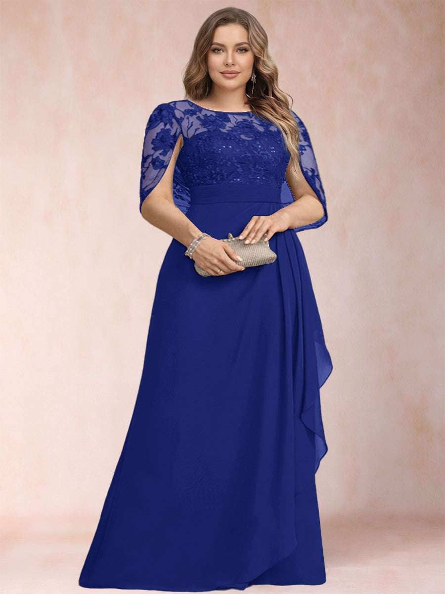 A-Line/Princess Scoop Chiffon Plus Size Mother of the Bride Dresses with Appliques &amp; Ruffles